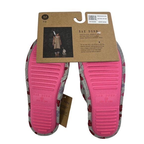 Rae Dunn Women's Slippers Gray Heart Print Amor Small 5/6 & Medium 7/8 New - Picture 4 of 7